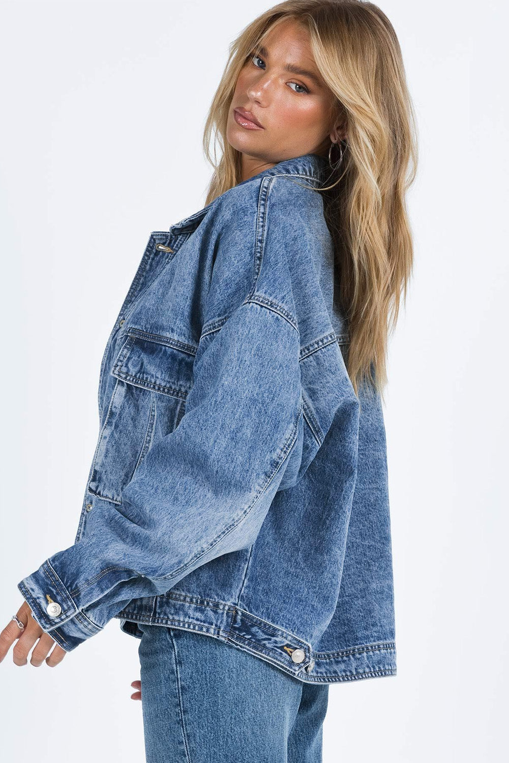 Oversized Denim Jacket Button-Up Collared Retro 90s Boyfriend Heavy Blue Jean