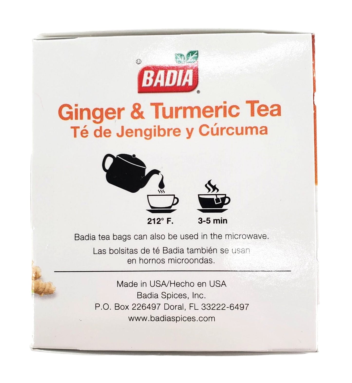 Badia Ginger & Turmeric Tea Bags Anti-inflammatory & digestive Tea 25 bags/box