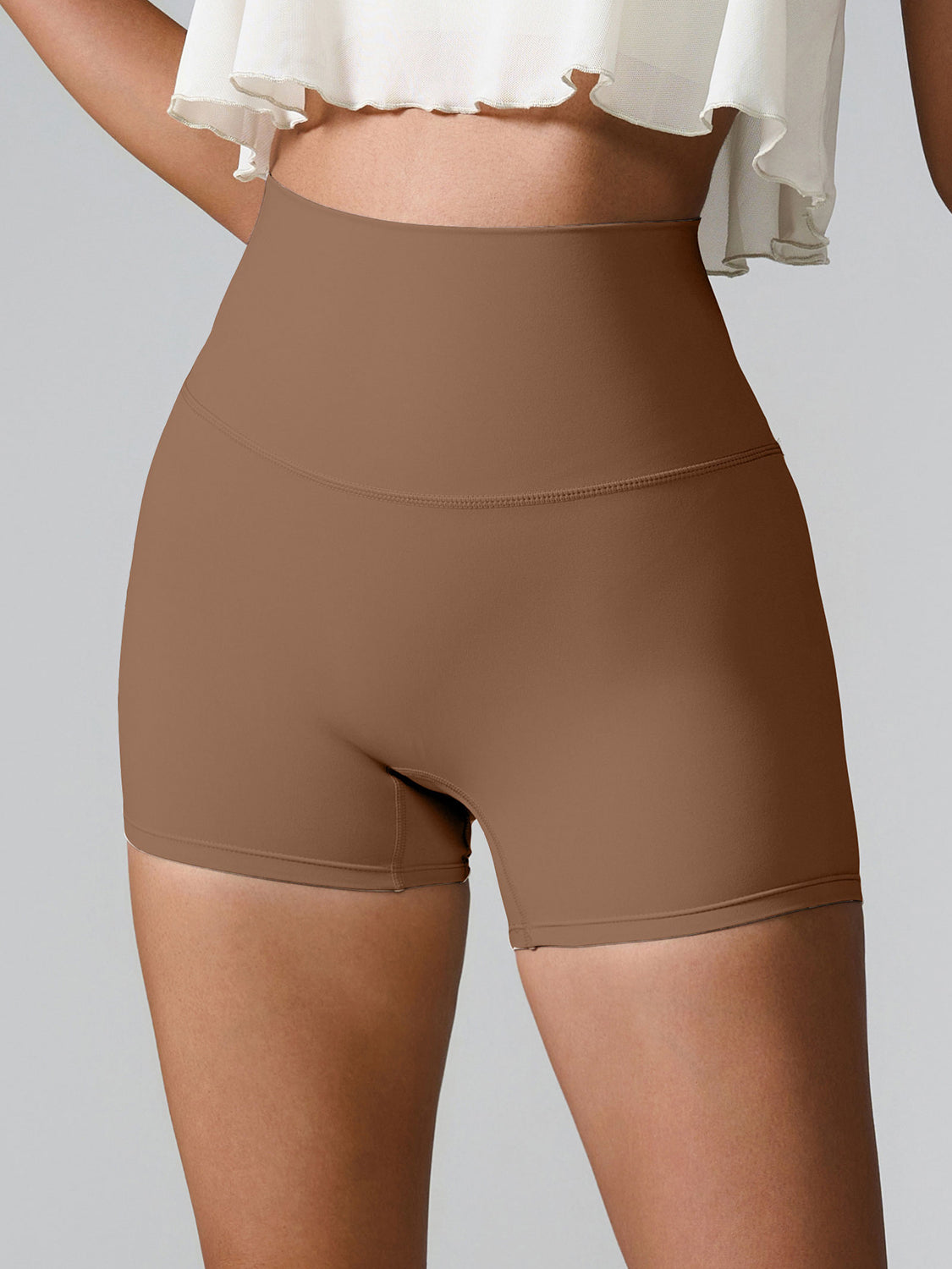 High Rise Athletic Shorts Wide Waistband Back Pocket Yoga Activewear
