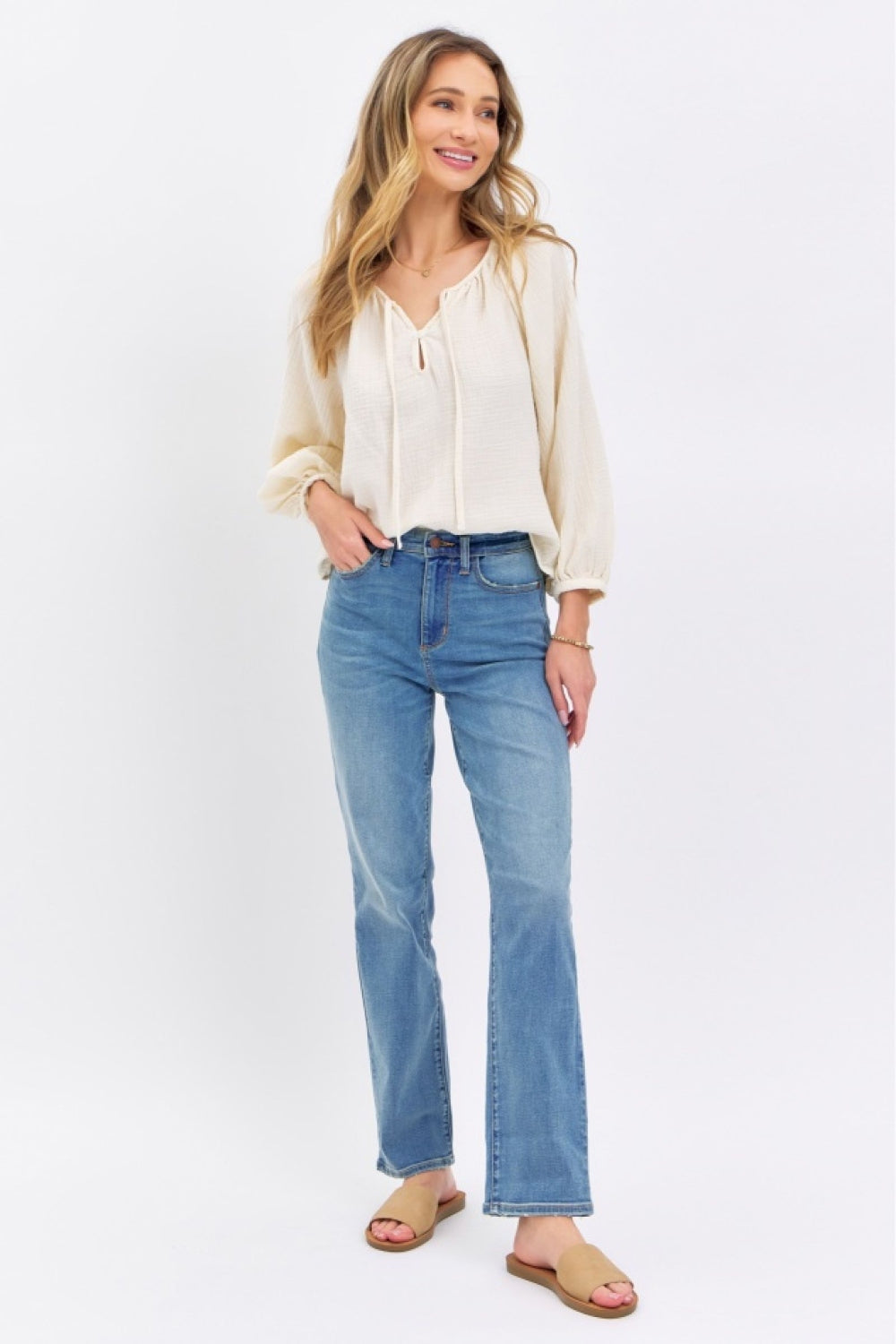 High Rise Waist Boyfriend Jeans Straight Leg Relaxed Fit Denim Pants Judy Blue