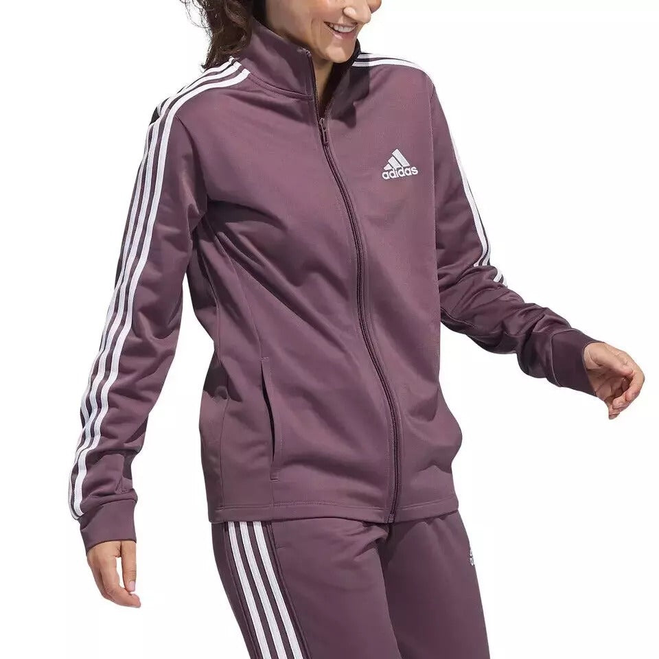 Adidas Womens Activewear Zip-up Track Jacket Athletic 3-Stripe Long Sleeve Top