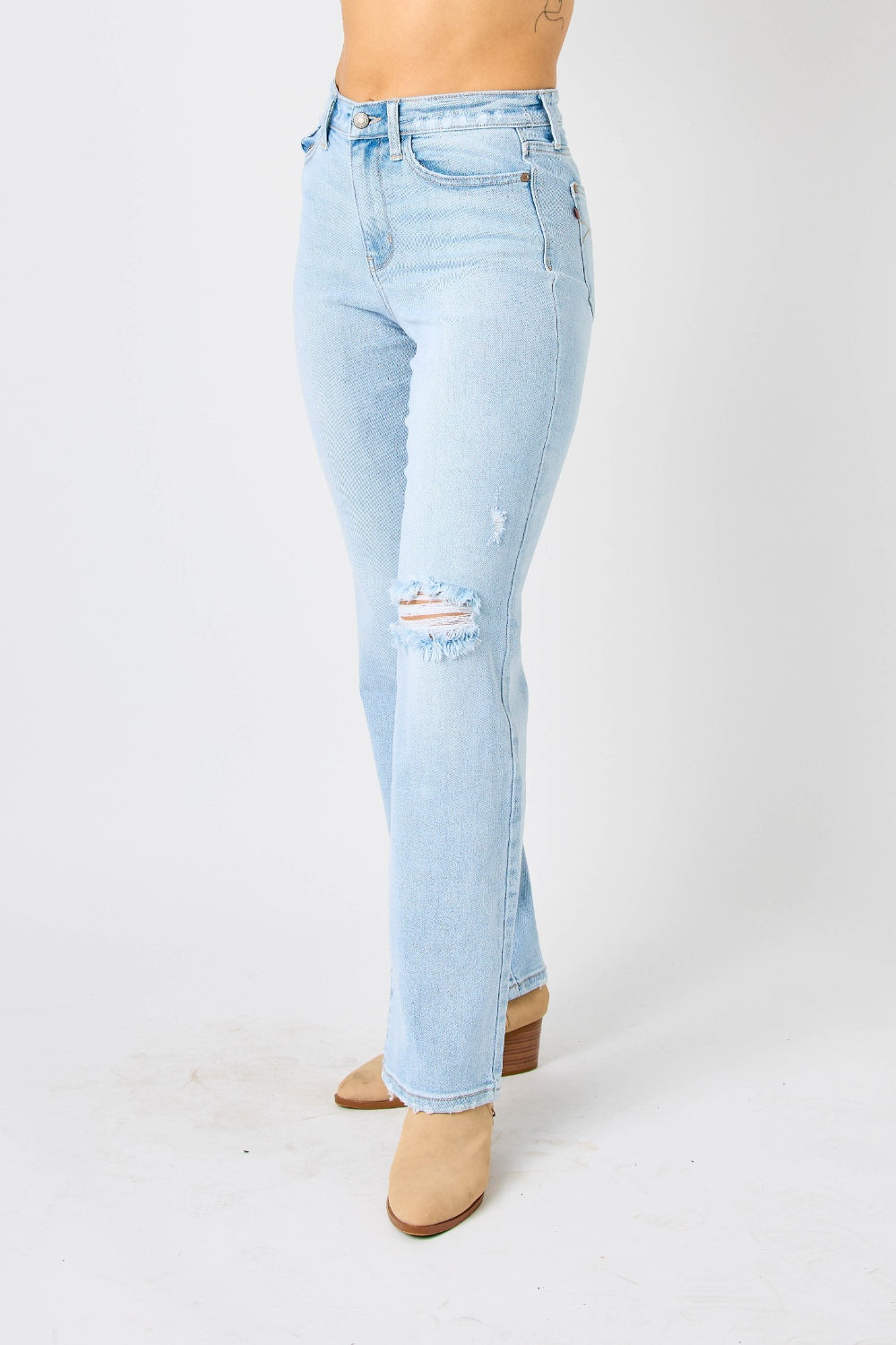 Judy Blue High-Rise Waist Distressed Torn Denim Ripped Straight Leg Jean Pants