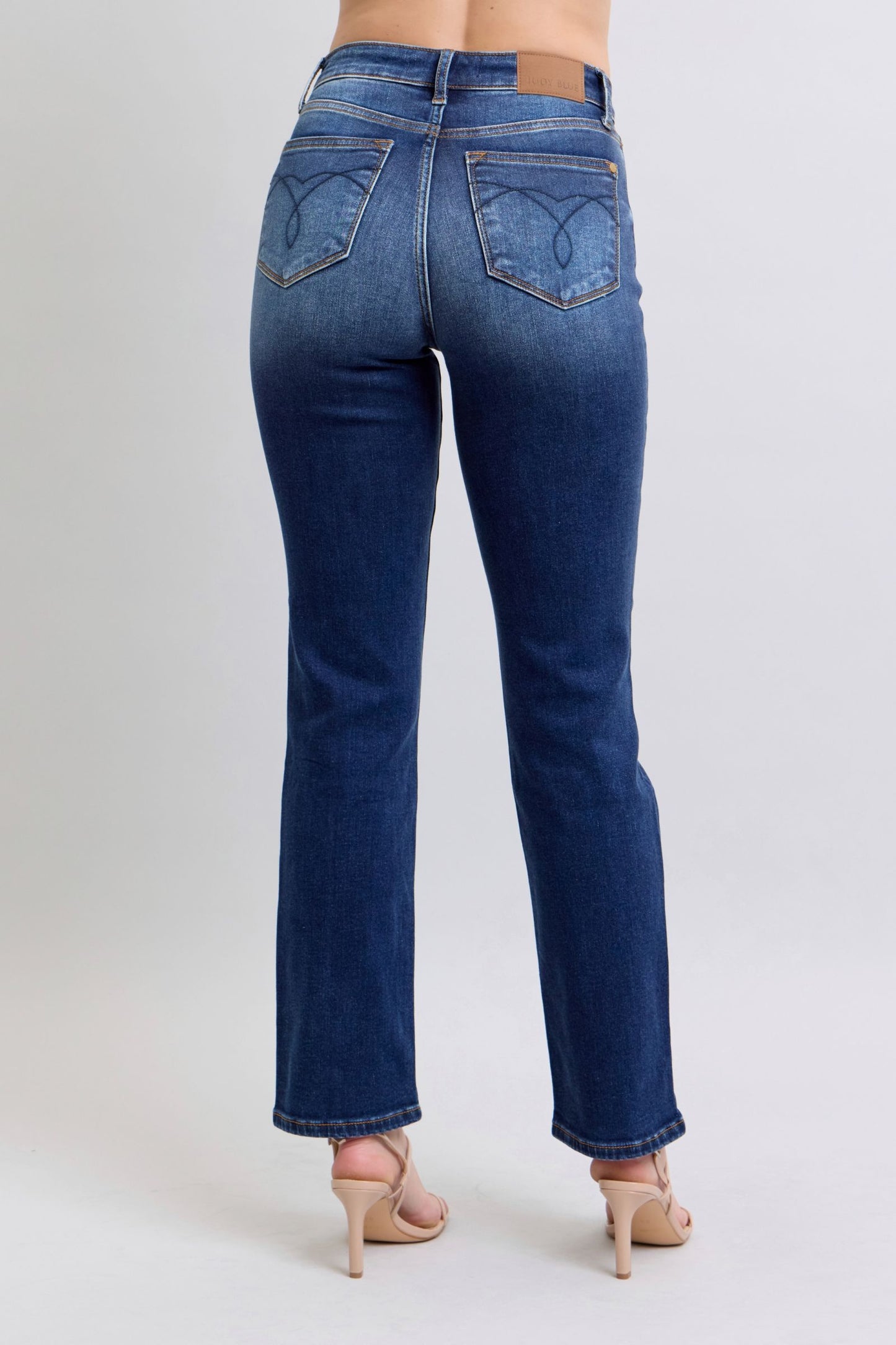 Judy Blue Thermal High-Rise Straight Leg Slim Fit Embroidered Jeans Washed Denim Pants