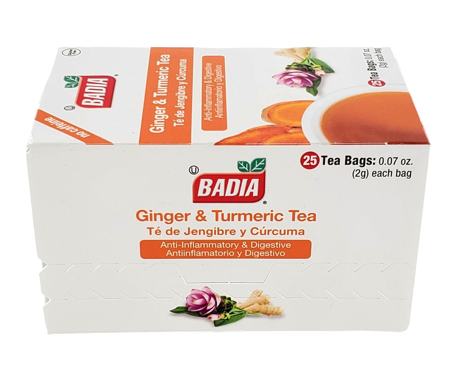 Badia Ginger & Turmeric Tea Bags Anti-inflammatory & digestive Tea 25 bags/box