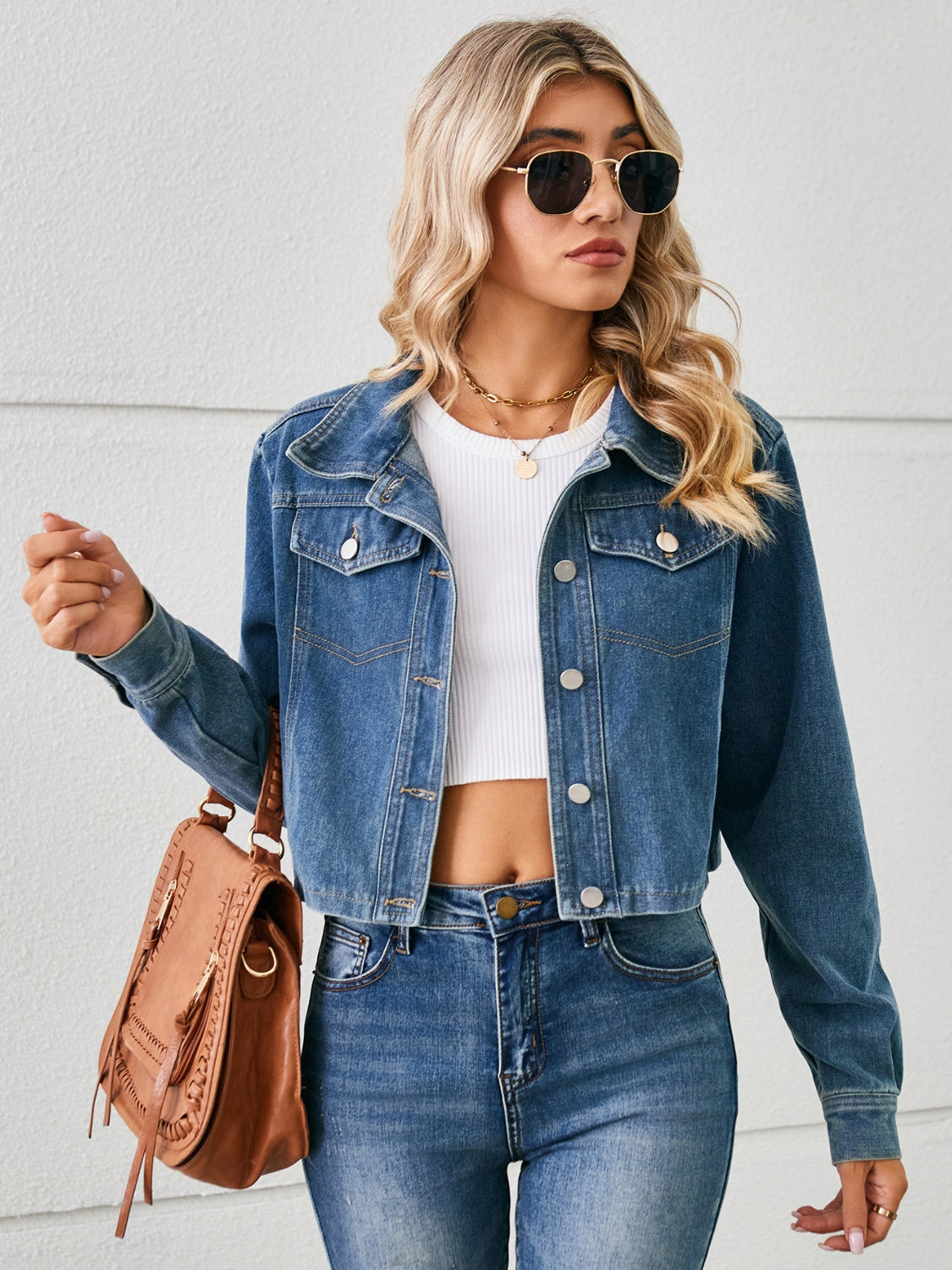 Classic Denim Jacket Blue Jean Long Sleeve Button-up Collar Casual