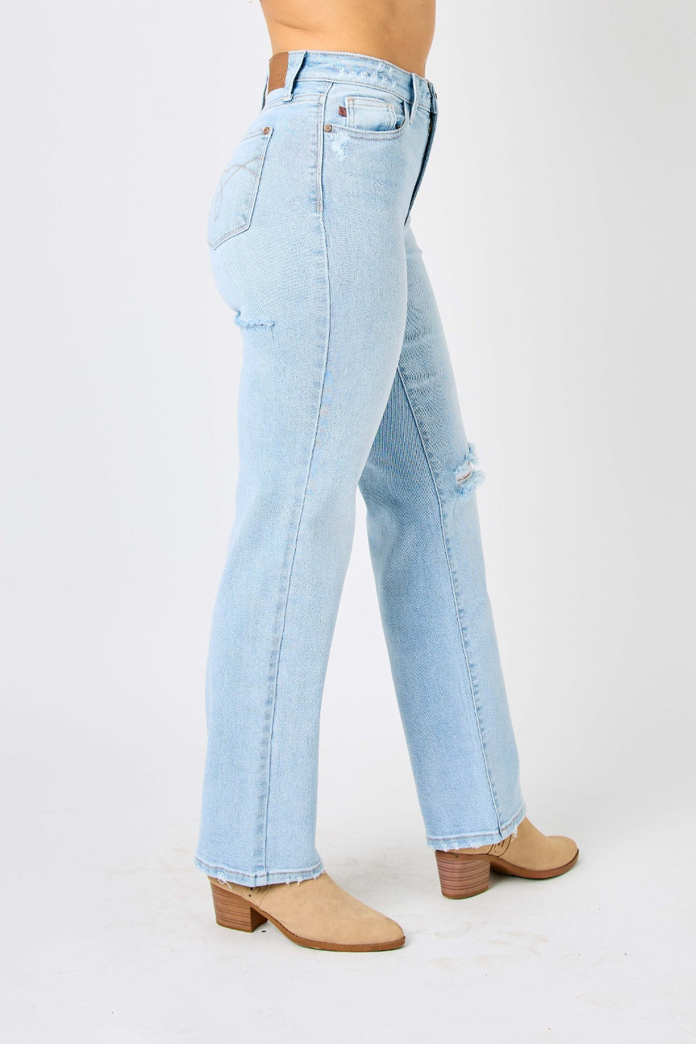 Judy Blue High-Rise Waist Distressed Torn Denim Ripped Straight Leg Jean Pants