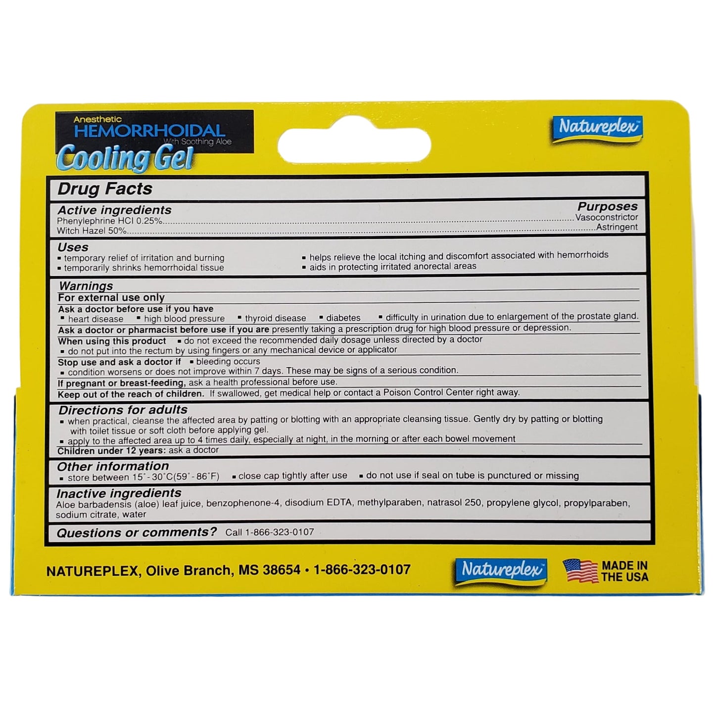 Hemorrhoid Relief Natureplex Anesthetic Hemorrhoidal Cooling Gel with Soothing Aloe 0.9oz (25.2g) Fast Cooling Relief
