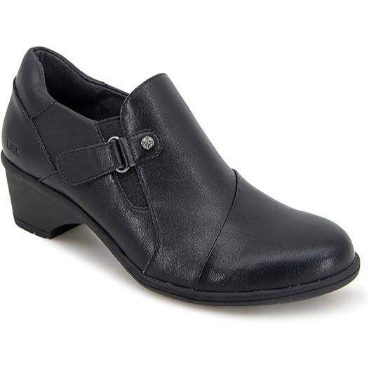 JBU Women 6.5 Kyley Grace Heeled Ankle Bootie Adjustable Shoe Black Faux leather