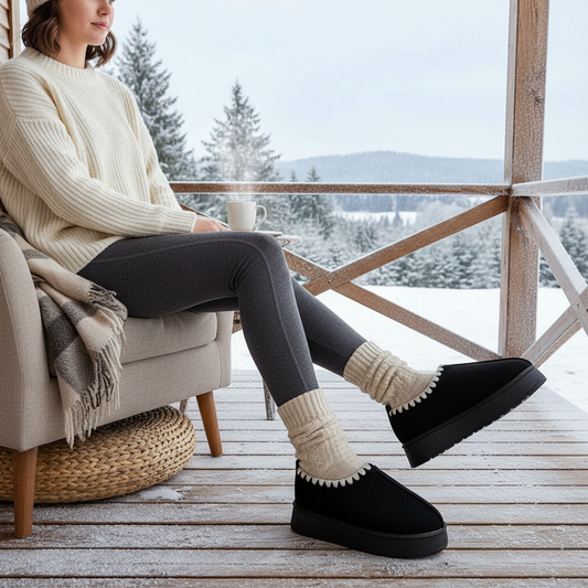 Embroidered Platform Fleece Faux Fur Winter Ankle Boots Slip On House Shoes