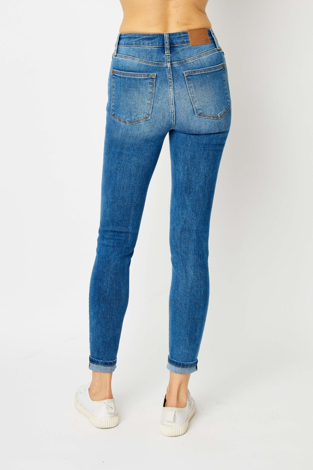 Skinny Stretch Slim Mid-Rise Denim Pants Cuffed Hem Judy Blue Jeans