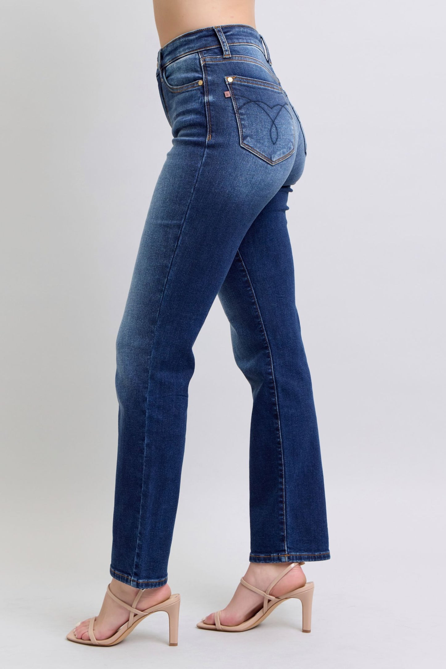 Judy Blue Thermal High-Rise Straight Leg Slim Fit Embroidered Jeans Washed Denim Pants