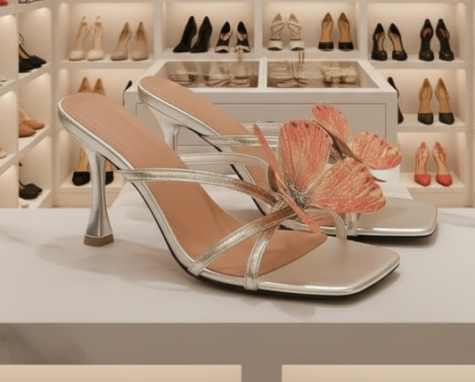 Large 3D Butterfly Colorful Open Toe Low Heel Sandals Strappy Slip-on Shoes