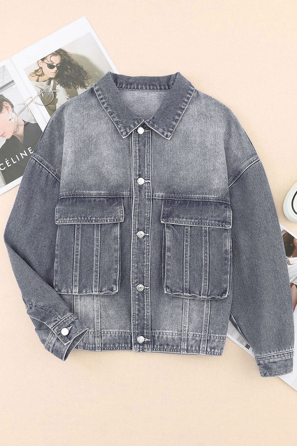 Oversized Denim Jacket Button-Up Collared Retro 90s Boyfriend Heavy Blue Jean