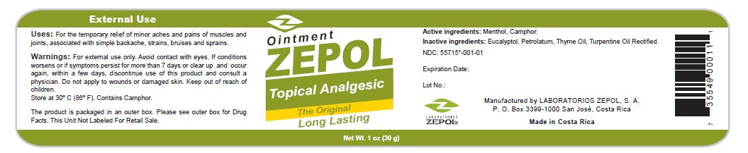 Pain relief ointment Zepol Topical Analgesic Ointment Original 1 oz