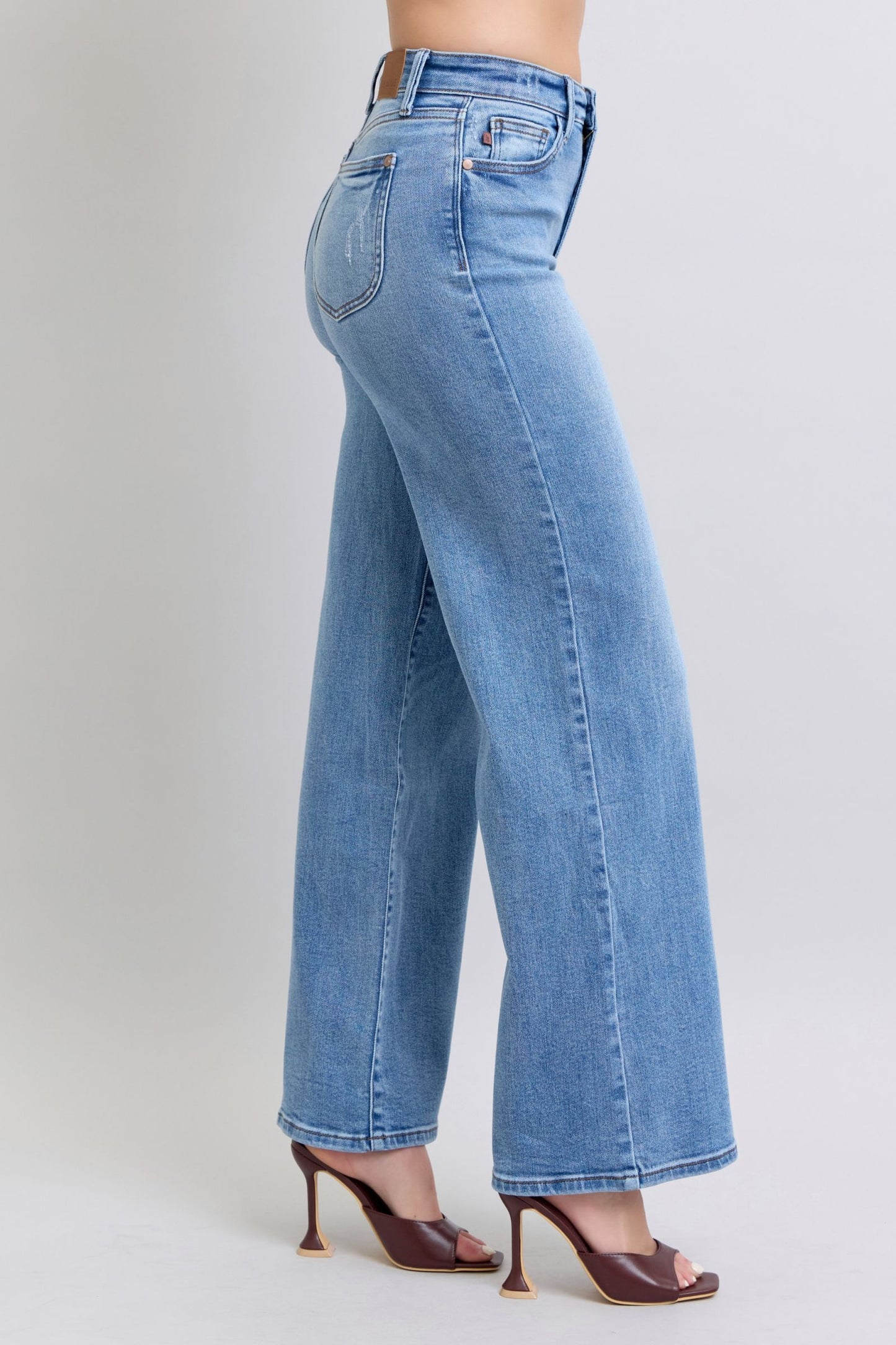 Judy Blue High-Rise Classic Wide Leg Boyfriend Jeans Slim Fit Denim Pants
