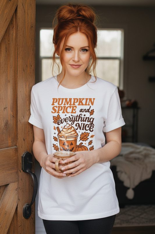 Pumpkin Spice Everything Nice Top Fall Coffee Shirt Thanksgiving Graphic Tee
