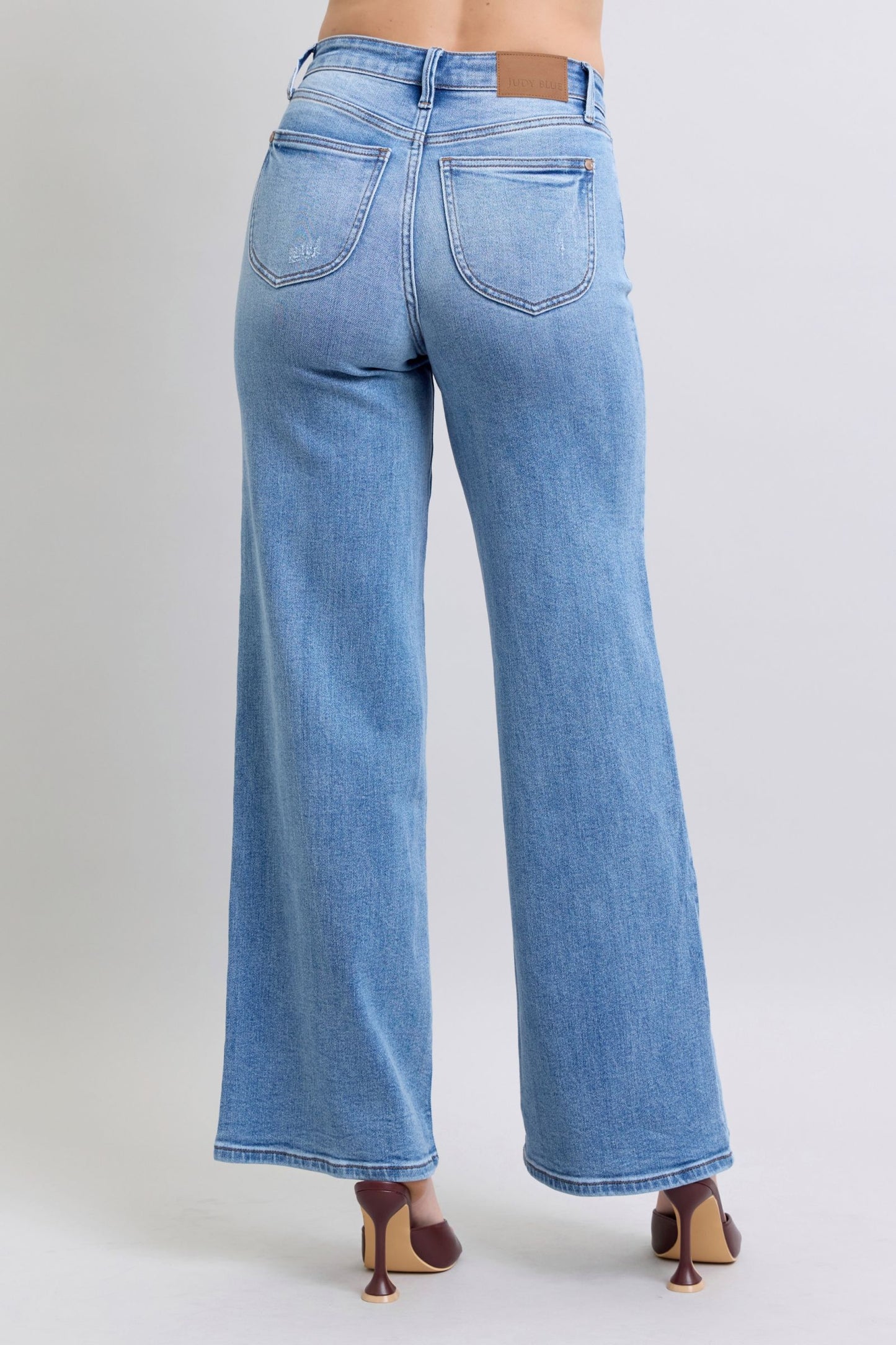 Judy Blue High-Rise Classic Wide Leg Boyfriend Jeans Slim Fit Denim Pants
