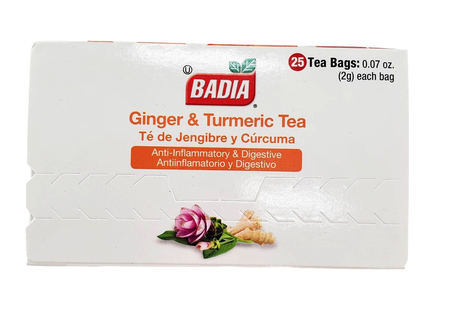 Badia Ginger & Turmeric Tea Bags Anti-inflammatory & digestive Tea 25 bags/box