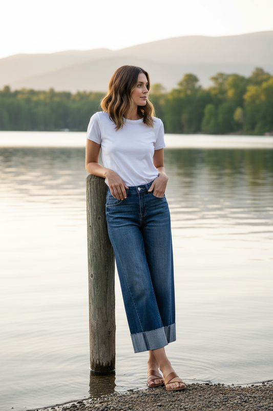 Risen Baggy Boyfriend Fit Barrel Leg Cuffed raw Hem Cropped Denim Jeans