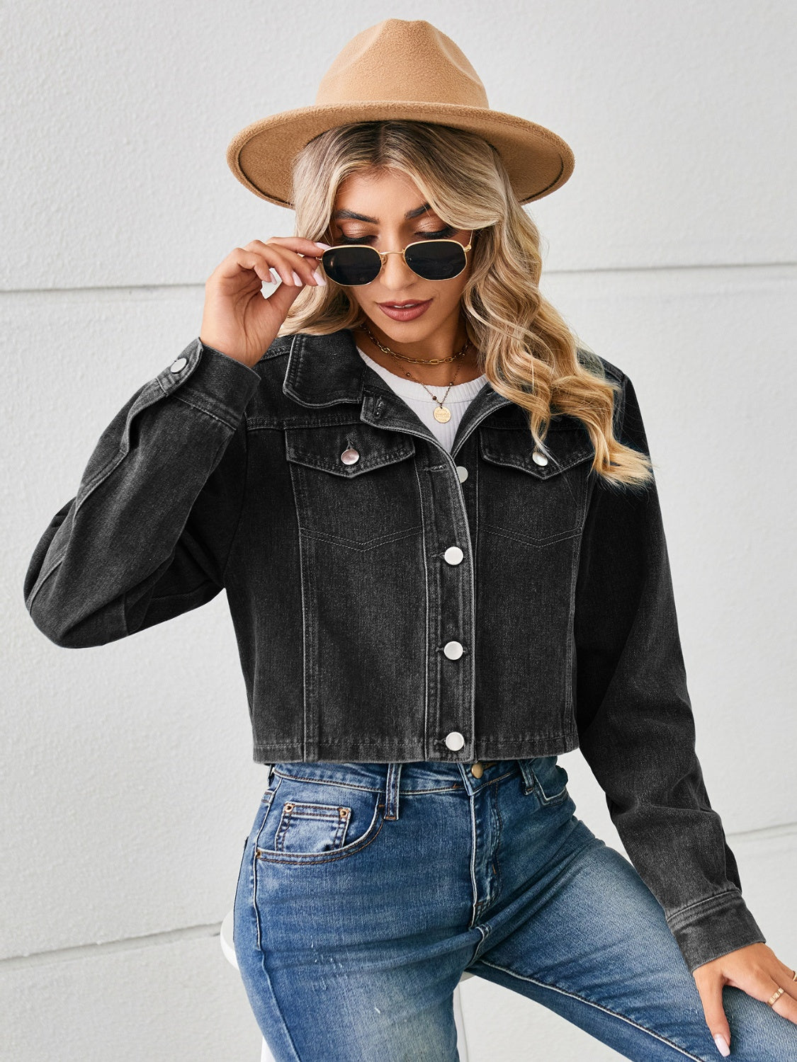 Classic Denim Jacket Blue Jean Long Sleeve Button-up Collar Casual