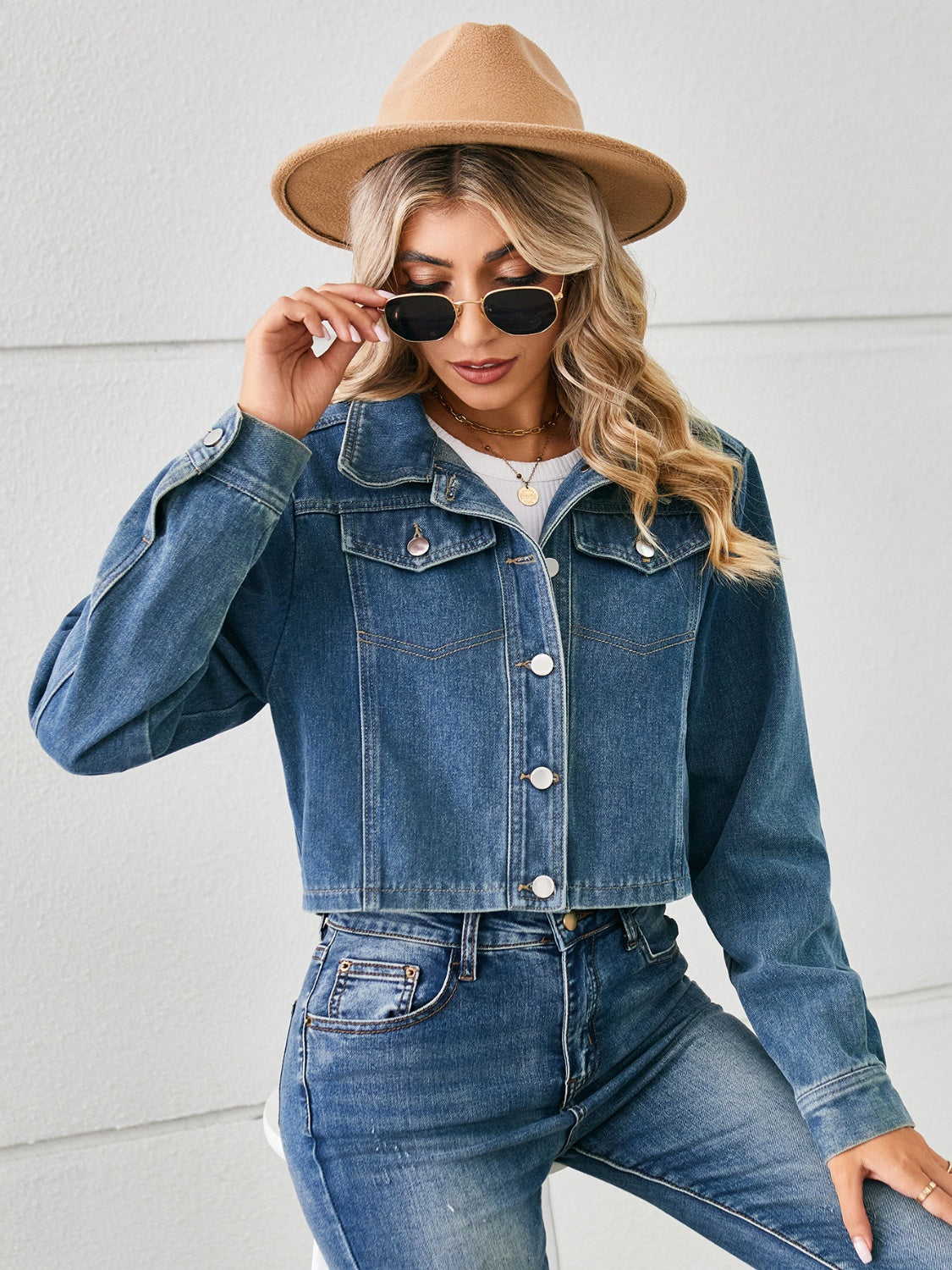 Classic Denim Jacket Blue Jean Long Sleeve Button-up Collar Casual