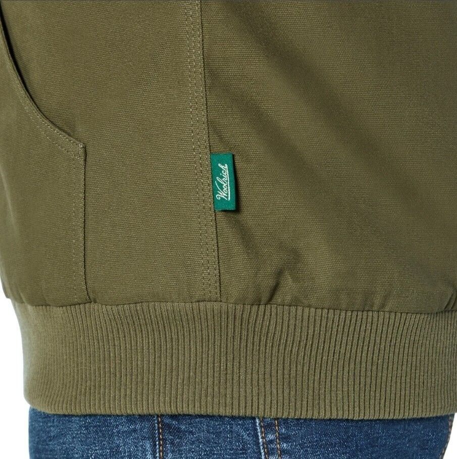 Woolrich Men's Canvas Hooded Jacket Plaid Kangaroo Pocket Zipper Hoodie Green
