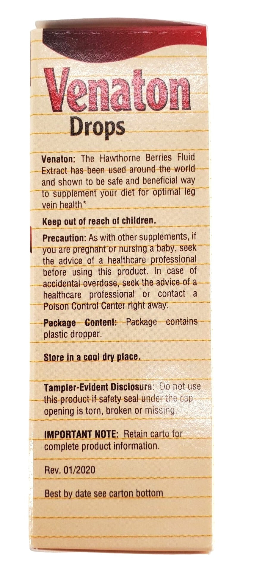 Venaton Drops Leg vein health supplement with plastic dropper 1 oz bottle