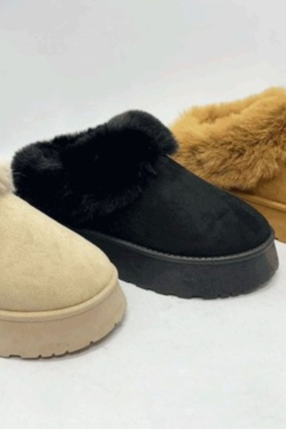 Wild Diva Platform Slippers Tazzette Plush Faux Fur Boots Slip-on Vegan Suede Shoes