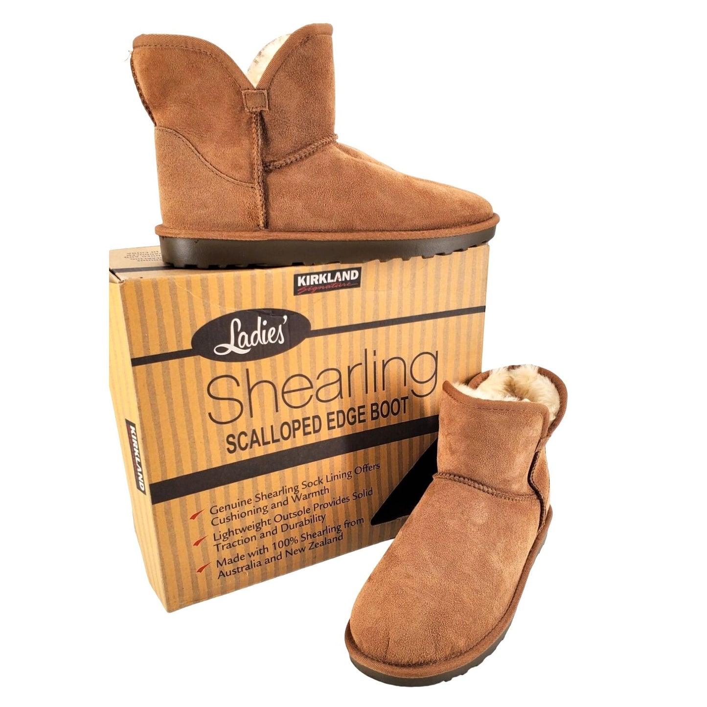 Kirkland Signature Real Fur Winter Boot Womens Shearling Sheepskin Suede Scalloped Fold Over Outdoor Shoes