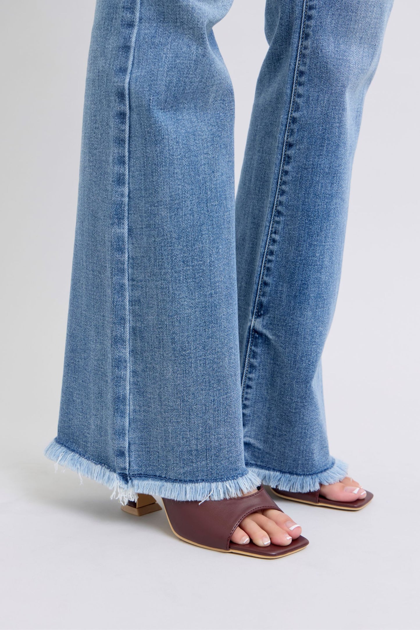Judy Blue High-Rise Waist Bootcut Jeans Distressed Raw Hem Boyfriend Denim Pants