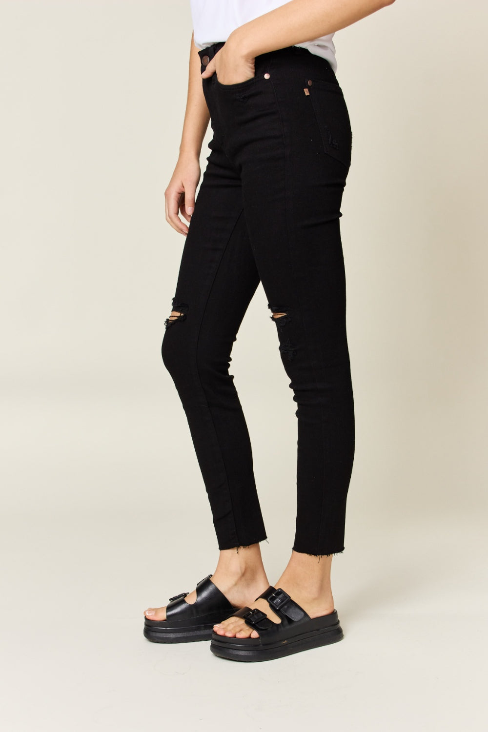 Distressed Tummy Control High-Rise Stretch Skinny Slim Denim Jean Pant Judy Blue