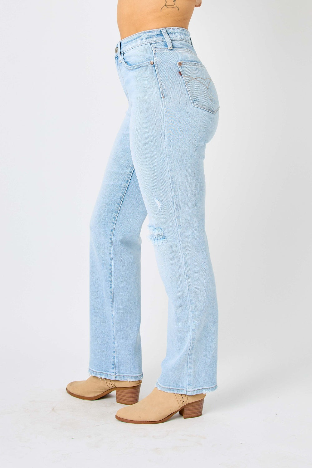 Judy Blue High-Rise Waist Distressed Torn Denim Ripped Straight Leg Jean Pants