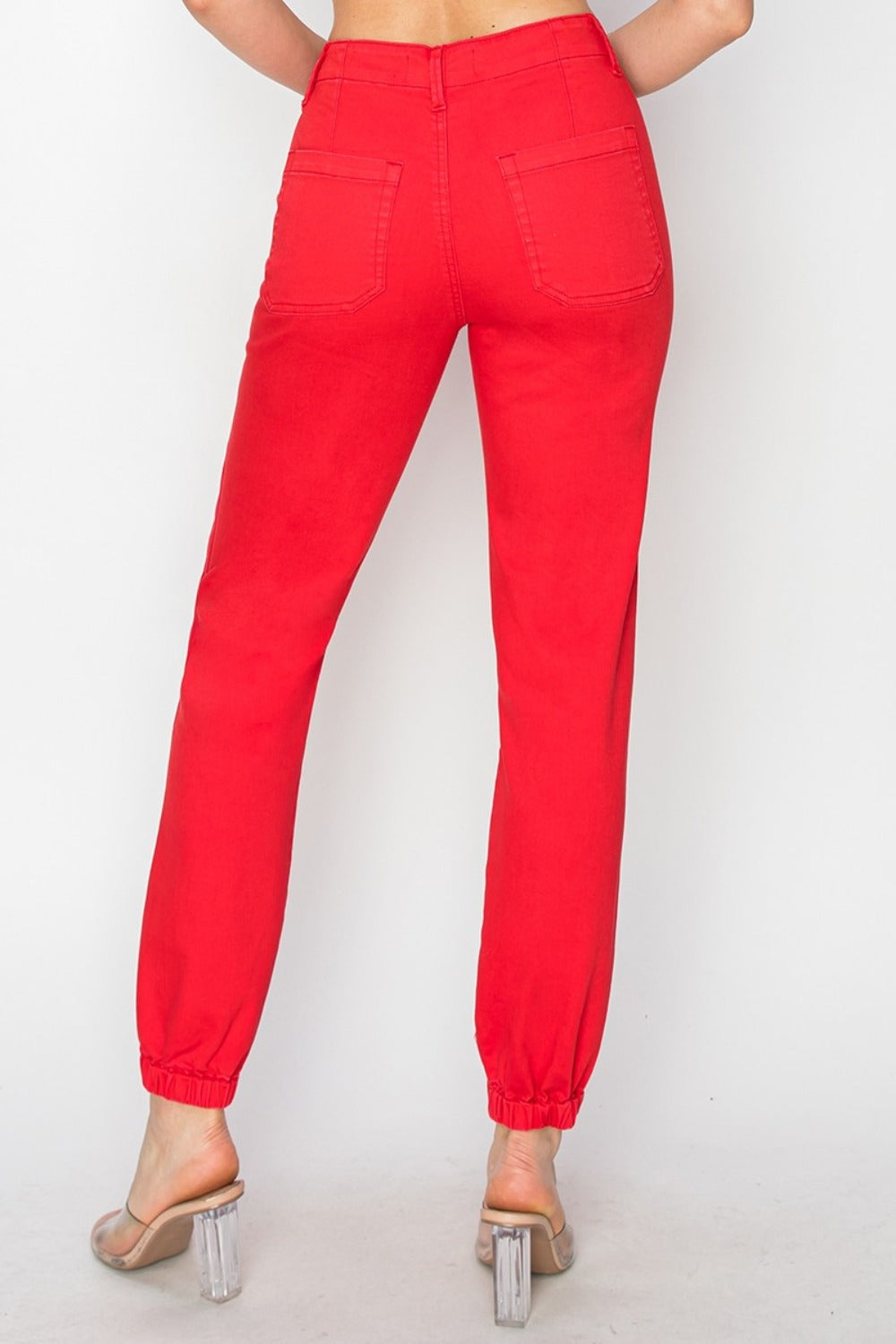 RISEN High-Rise Waist Jogger Pants Ankle Relaxed Straight Leg Red Denim Jeans