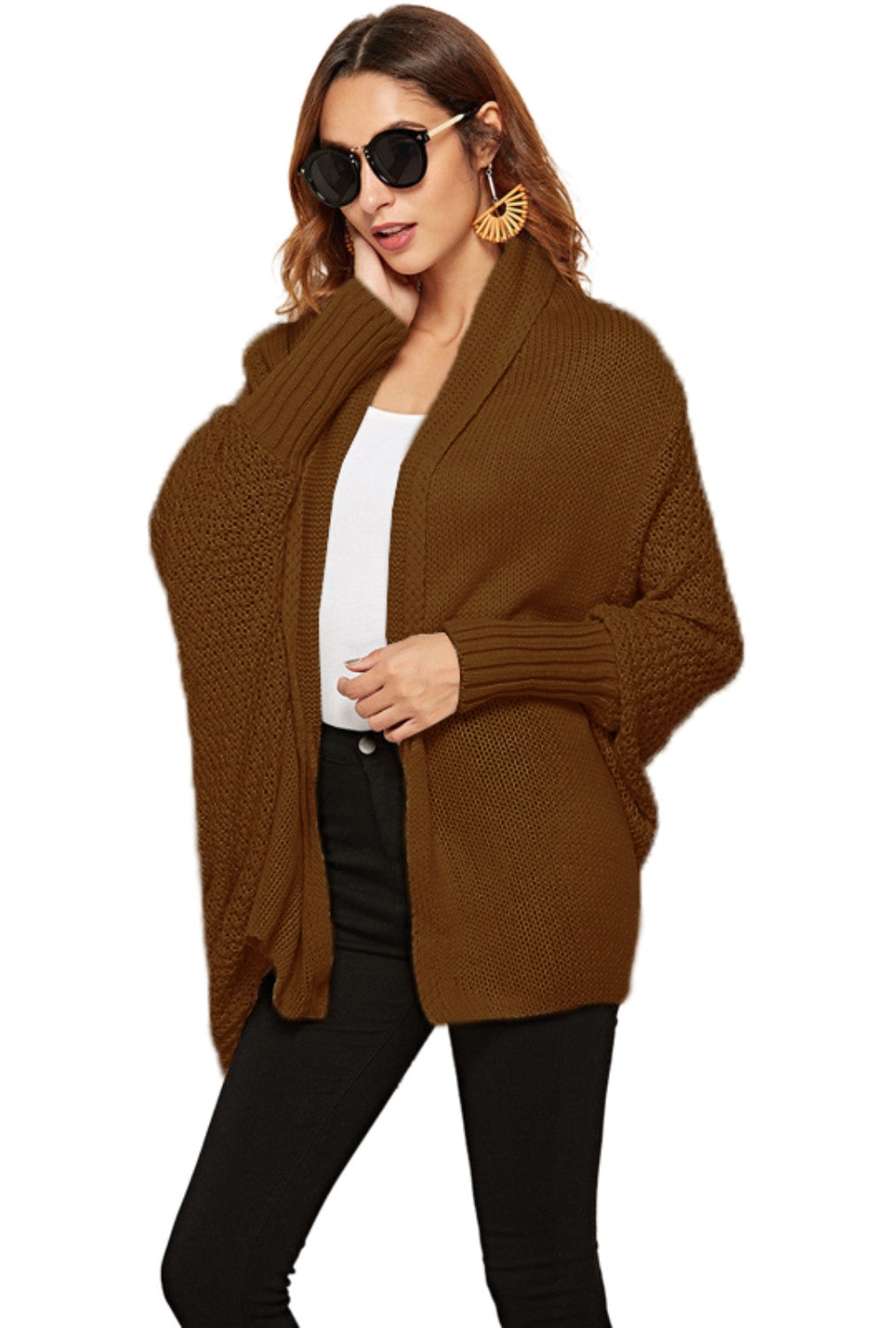 Oversized Knit Cardigan Batwing Sleeve Lightweight Baggy Open Front Sweater