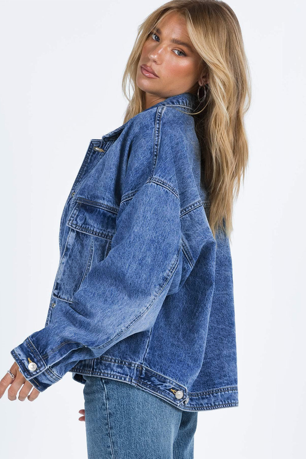 Oversized Denim Jacket Button-Up Collared Retro 90s Boyfriend Heavy Blue Jean
