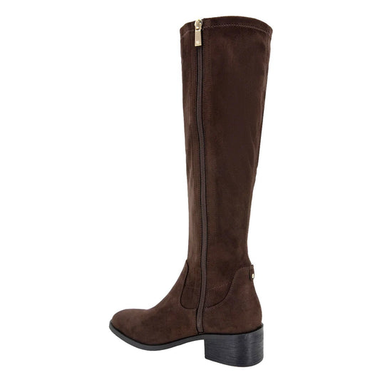 Kenneth Cole Stanford Women Tall Heeled Knee-High Boot Faux Suede Shoe Brown