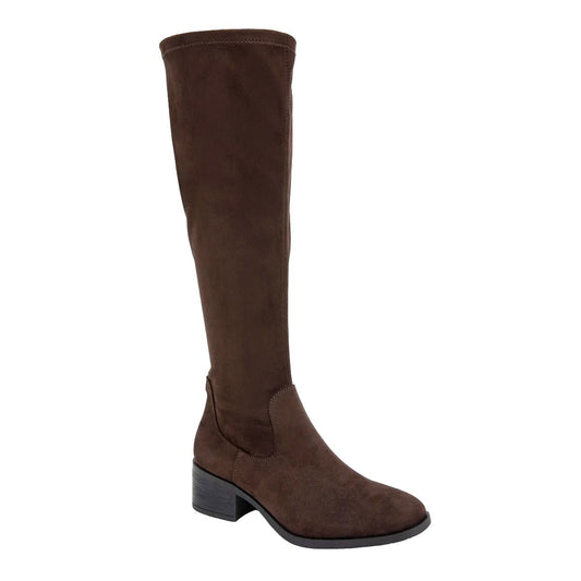 Kenneth Cole Stanford Women Tall Heeled Knee-High Boot Faux Suede Shoe Brown