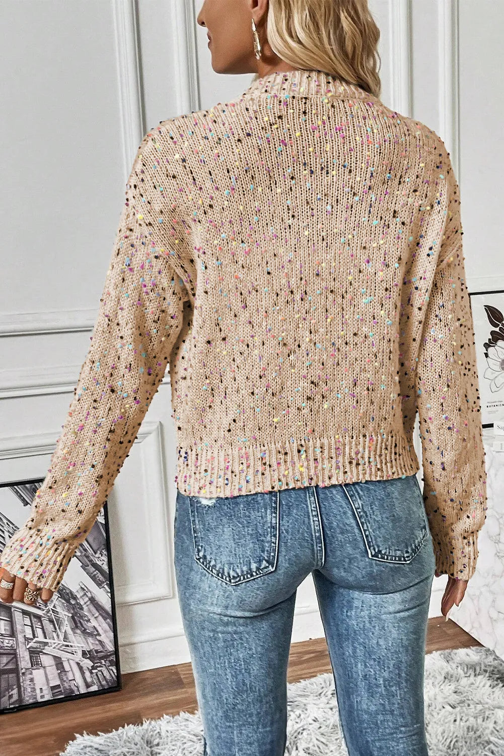 Colorful Popcorn Confetti Knit Cardigan Long Sleeve Round Neck Button-Up Sweater