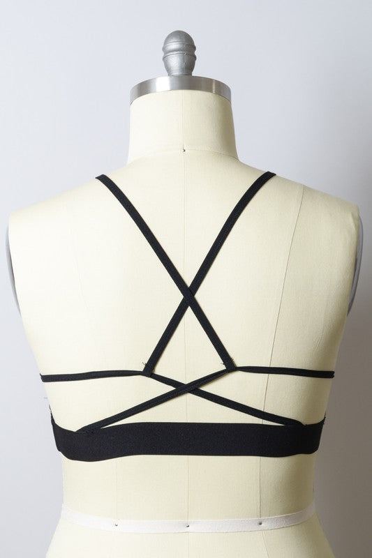 Mesh High-Neck Crop Top Wireless Elastic Underbust Cross Back Bralette Plus Size