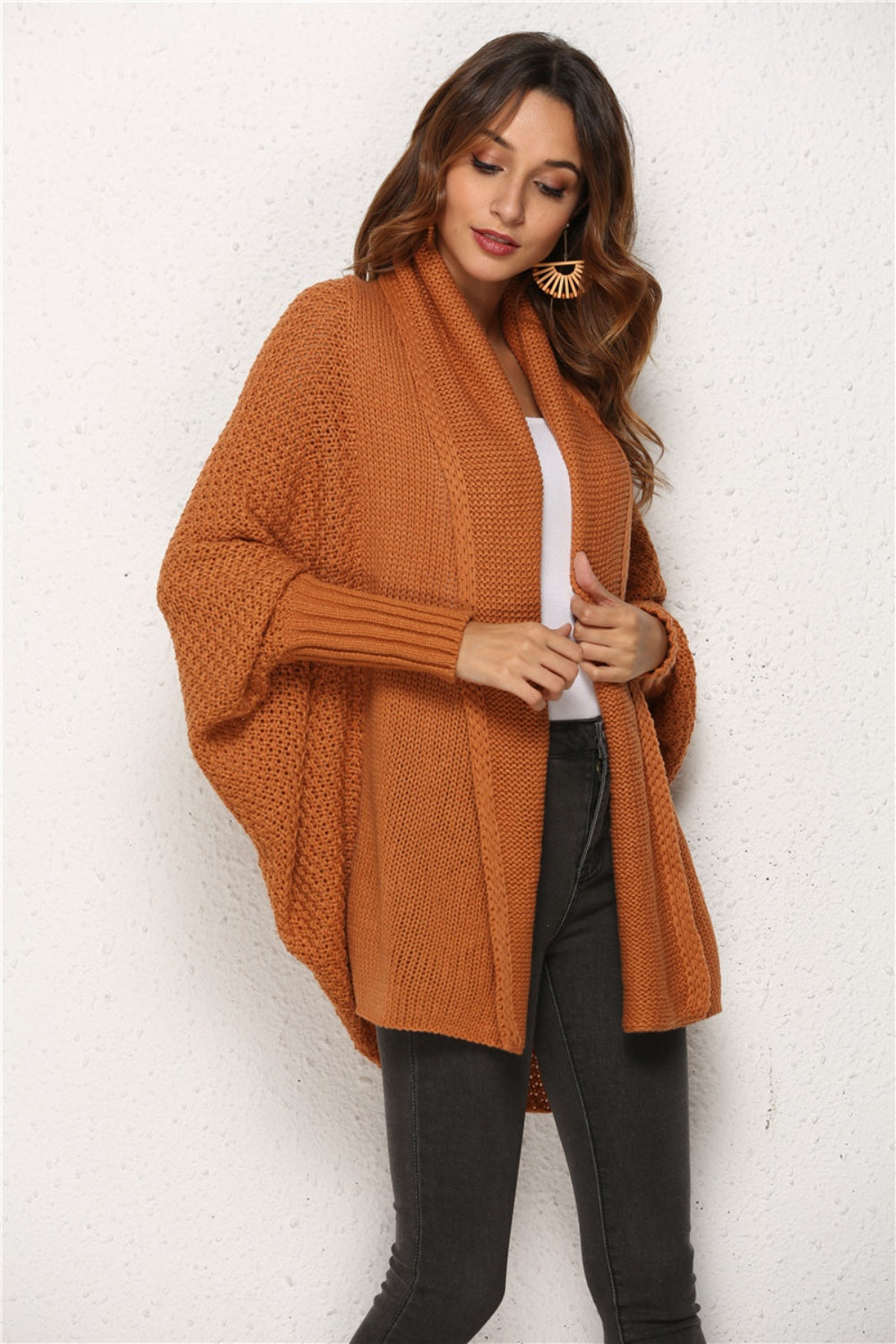 Oversized Knit Cardigan Batwing Sleeve Lightweight Baggy Open Front Sweater