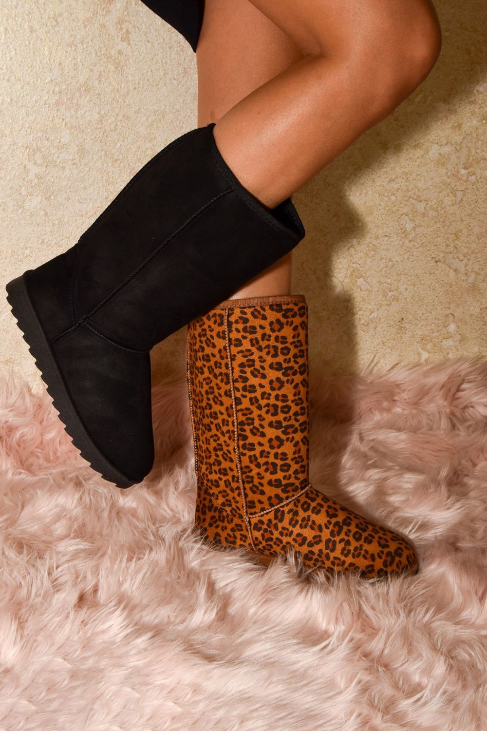 Wild Diva Classic Tall Boots Plush Faux Fur Slip-on Exposed Seam Winter Shoes