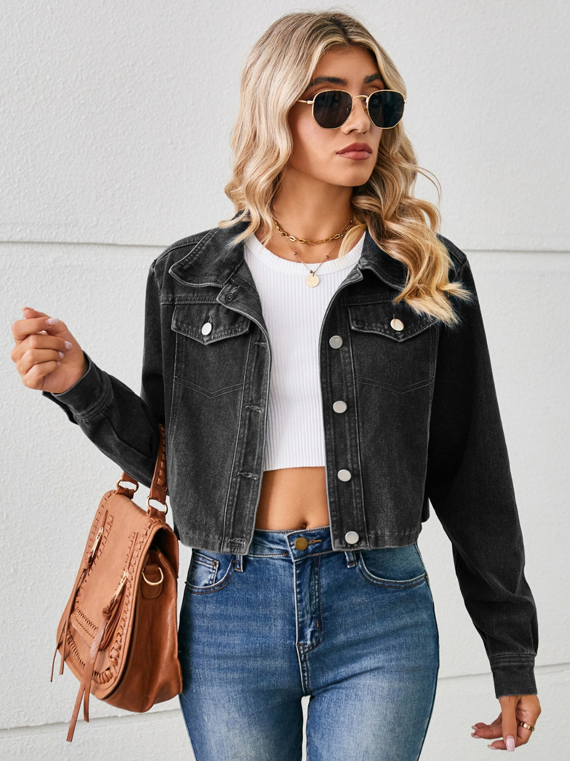 Classic Denim Jacket Blue Jean Long Sleeve Button-up Collar Casual