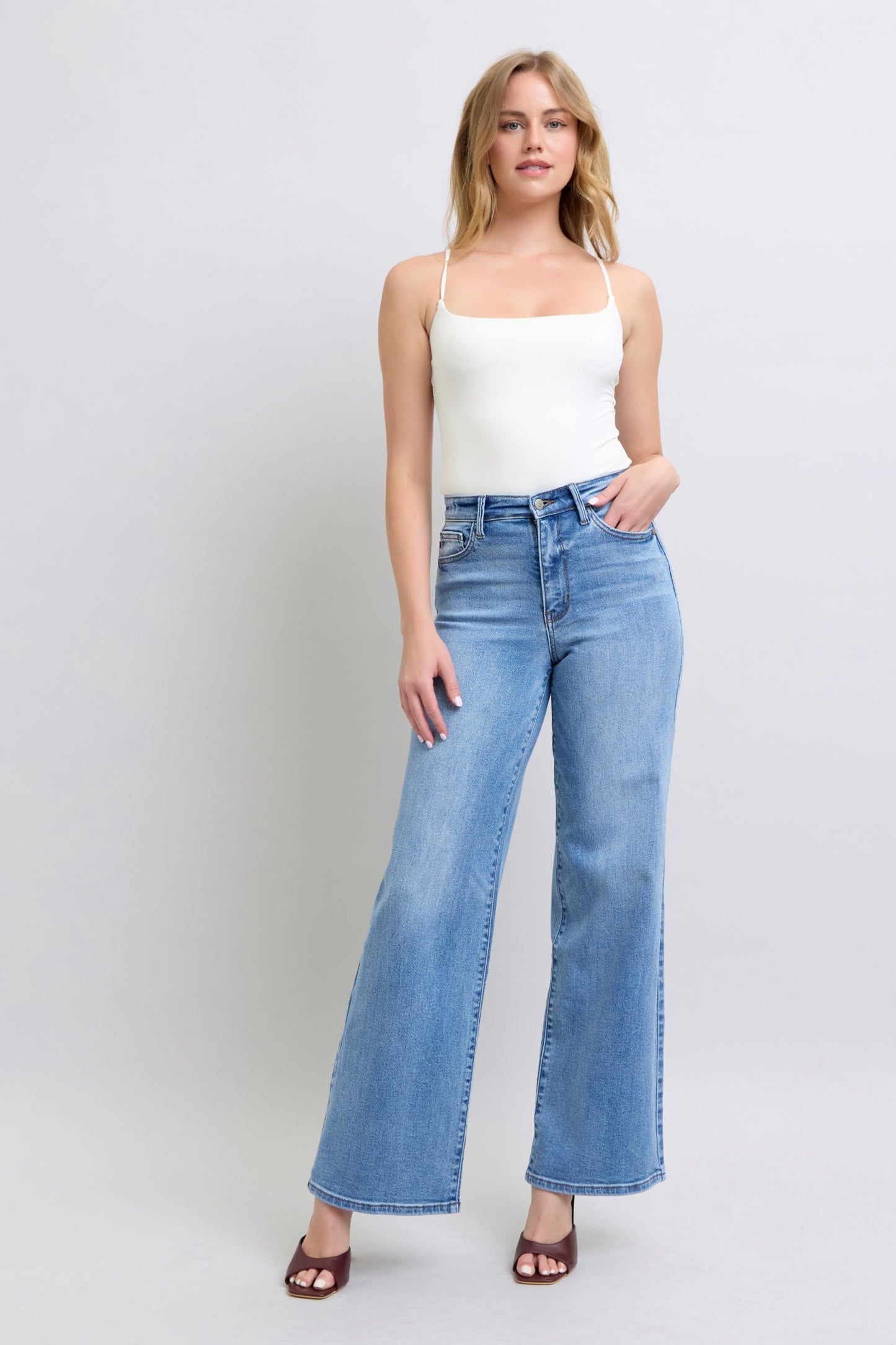 Judy Blue High-Rise Classic Wide Leg Boyfriend Jeans Slim Fit Denim Pants
