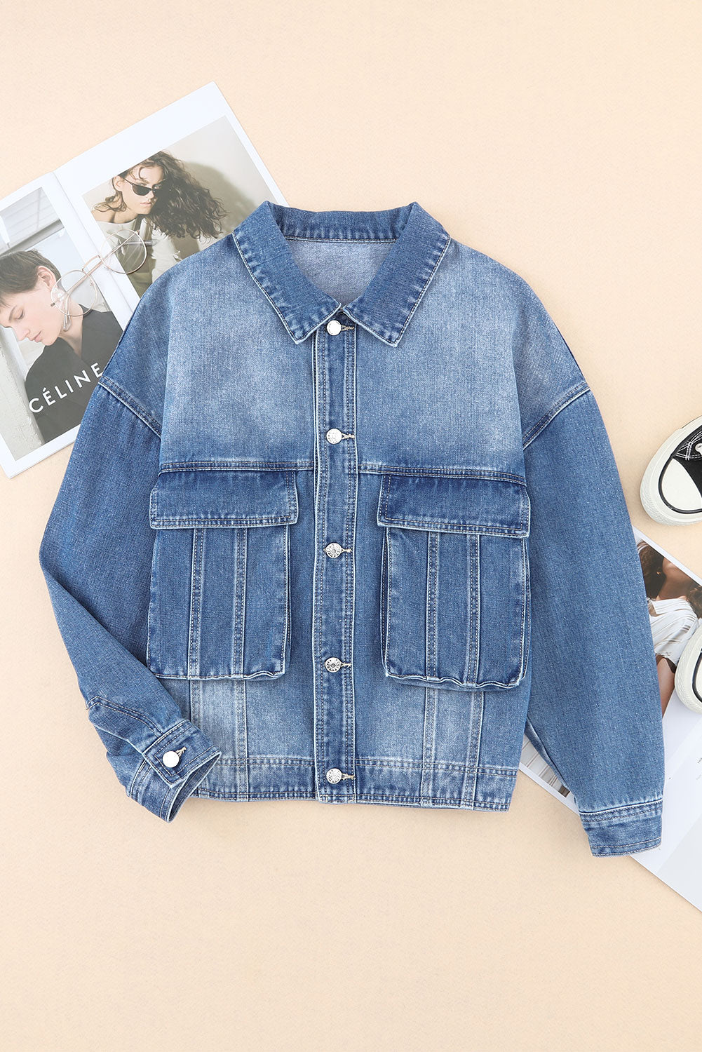 Oversized Denim Jacket Button-Up Collared Retro 90s Boyfriend Heavy Blue Jean