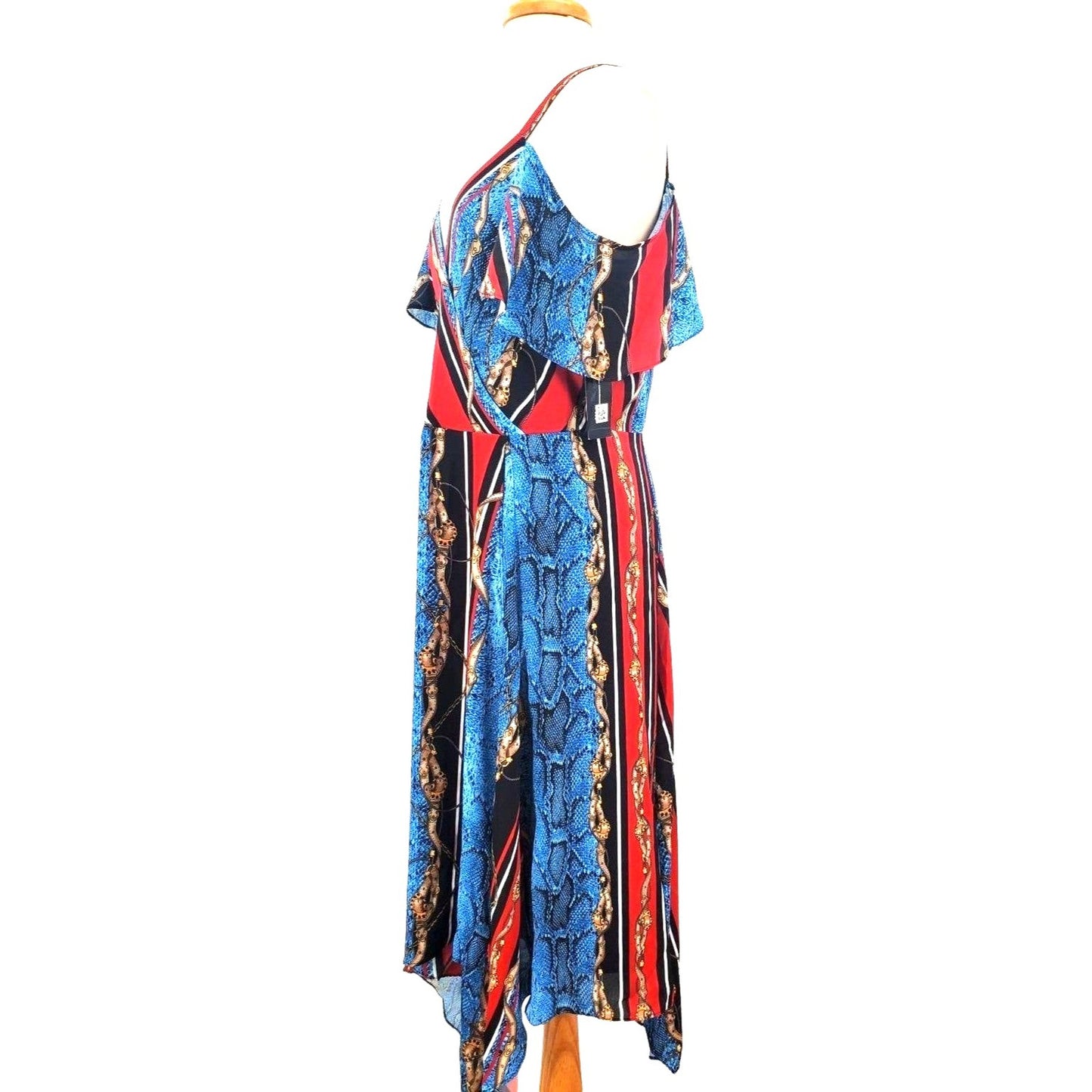 INC Dress Chain Snake Cold Shoulder Handkerchief V-neck Stretch Knee-Length