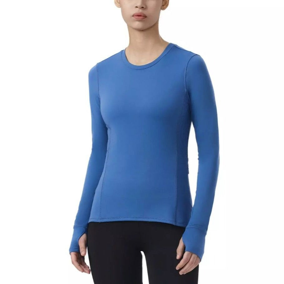 SPYDER Active Women Blue Long Sleeve Pullover Activewear Side Zipper Pocket Shirt Thumb Hole