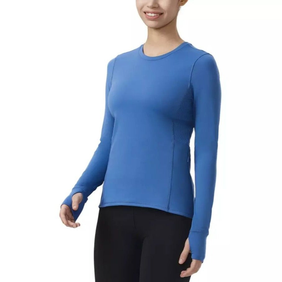 SPYDER Active Women Blue Long Sleeve Pullover Activewear Side Zipper Pocket Shirt Thumb Hole
