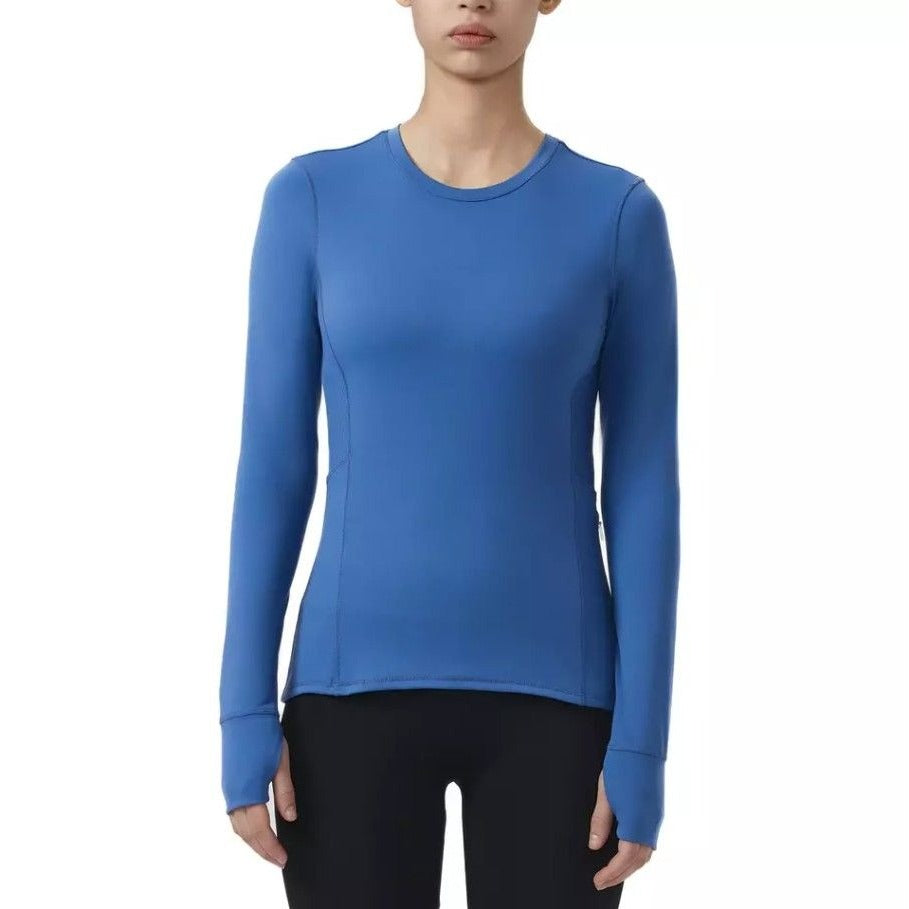 SPYDER Active Women Blue Long Sleeve Pullover Activewear Side Zipper Pocket Shirt Thumb Hole