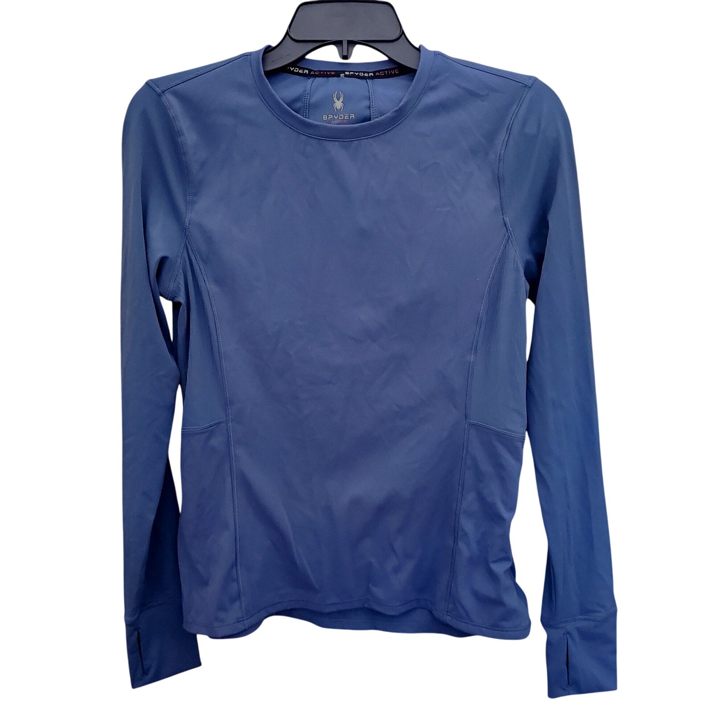 SPYDER Active Women Blue Long Sleeve Pullover Activewear Side Zipper Pocket Shirt Thumb Hole
