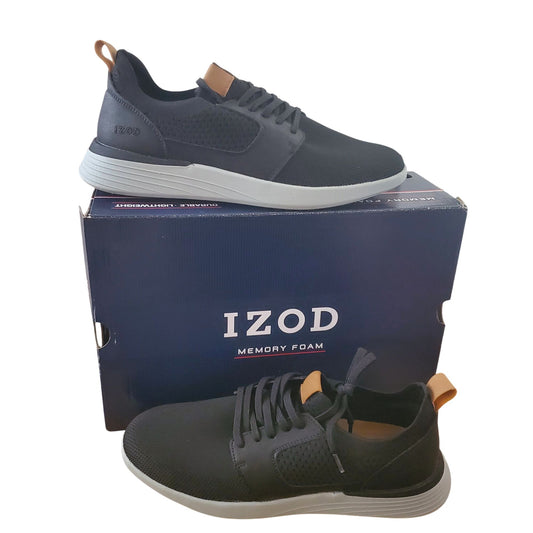 IZOD Men's Slip-on Lace up Sneaker Bannister Memory Foam Shoes Black